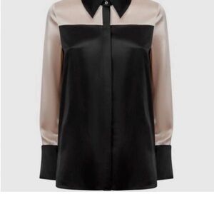 Reiss Black and Cream Button Down Shirt - Chic Office Wear